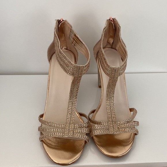 Rose gold studded block heels Davids Bridal Everly Size 8 - Picture 5 of 16